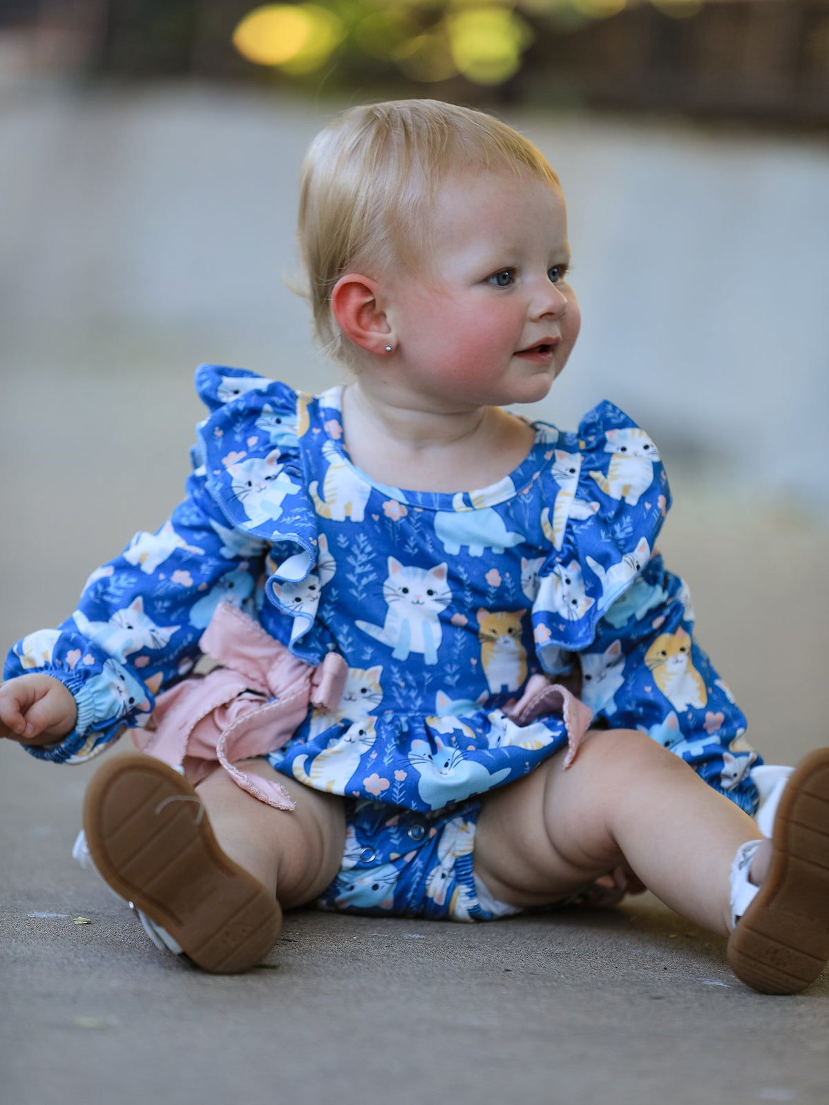 Rylee Faith Designs - Fall Cat Print Girls Long Sleeve Romper - alternate view 2