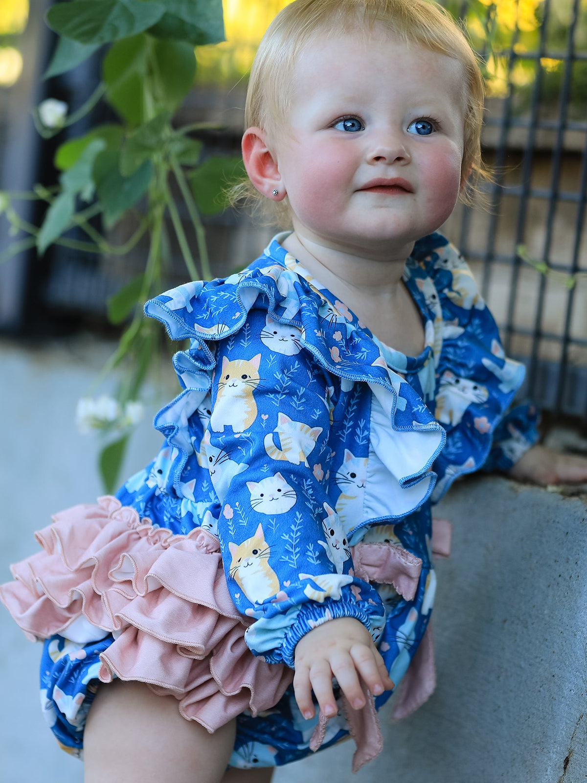Rylee Faith Designs - Fall Cat Print Girls Long Sleeve Romper - alternate view 4