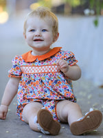 Rylee Faith Designs - Fall Floral Smocked Petals Collar Girls Bubble Romper