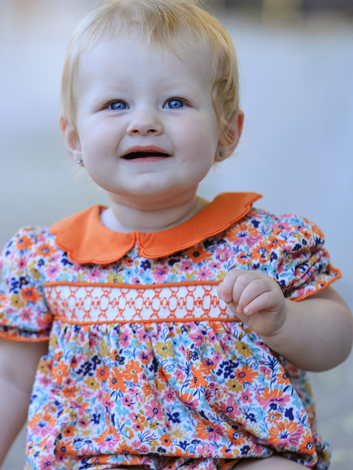 Rylee Faith Designs - Fall Floral Smocked Petals Collar Girls Bubble Romper - alternate view 6