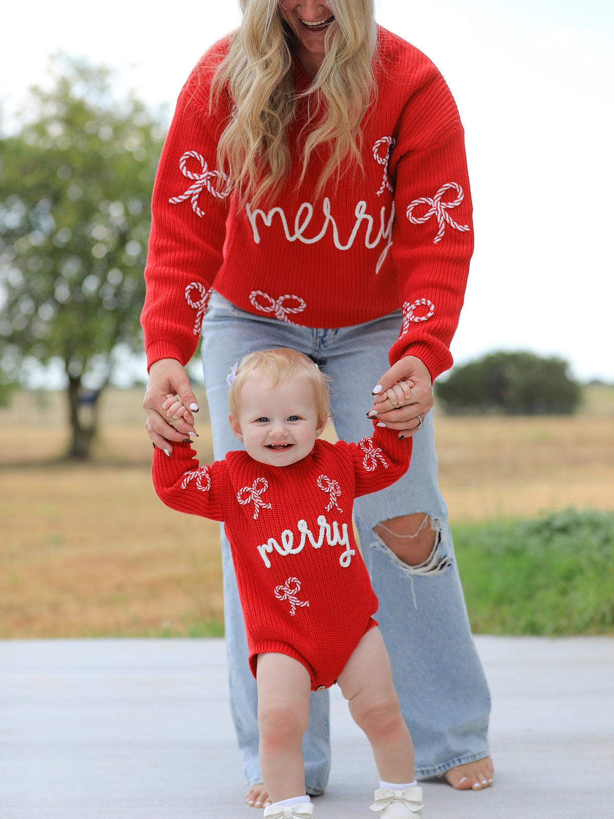 Rylee Faith Designs - Christmas Candy Cane Merry Knit Baby Romper - alternate view 4
