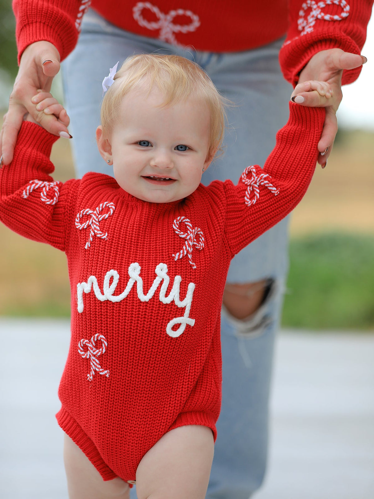 Rylee Faith Designs - Christmas Candy Cane Merry Knit Baby Romper