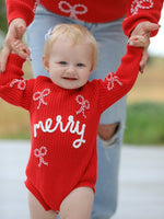 Rylee Faith Designs - Christmas Candy Cane Merry Knit Baby Romper