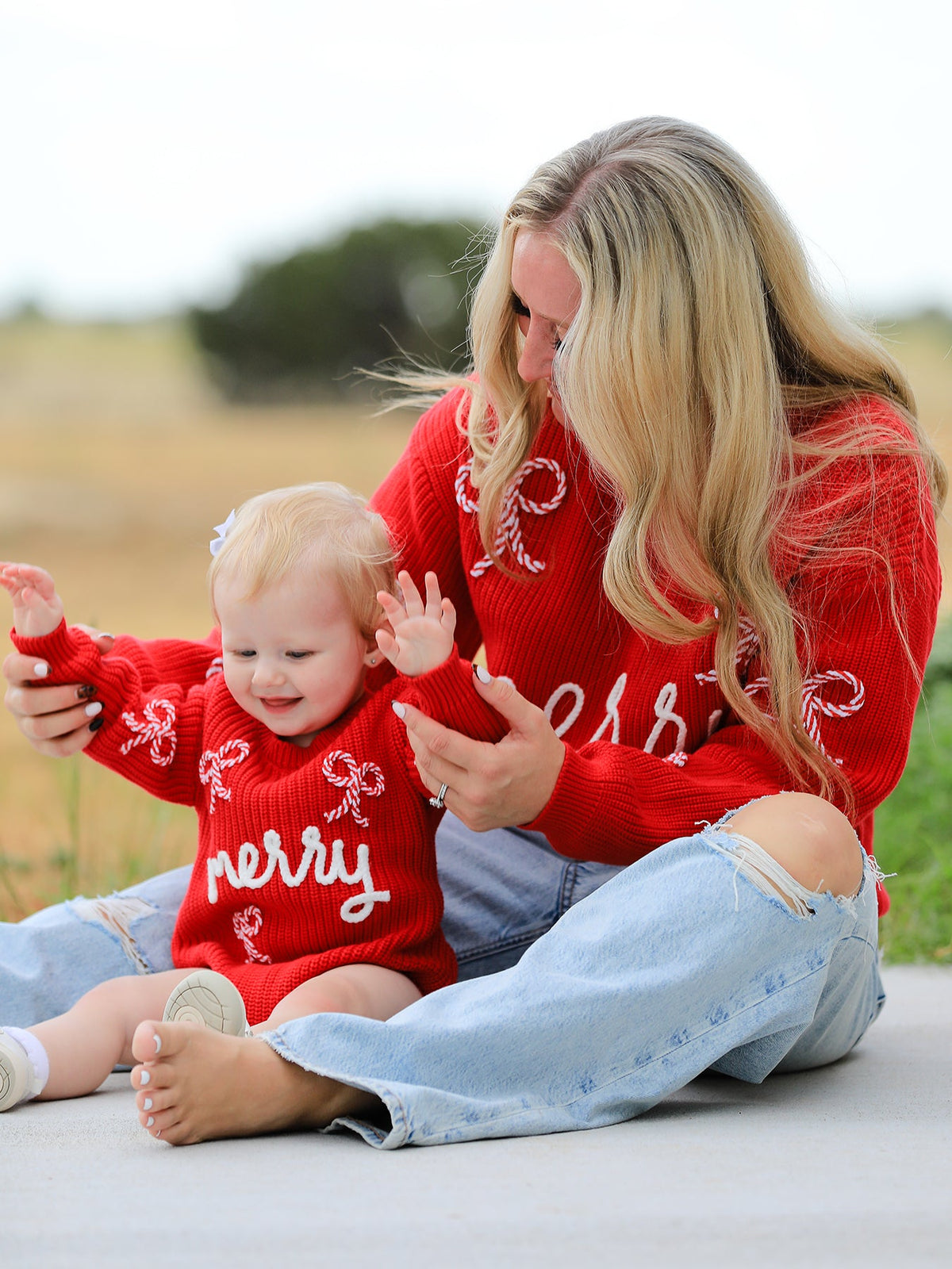 Rylee Faith Designs - Mom and Me Winter Christmas Red "merry" Pullover Sweater