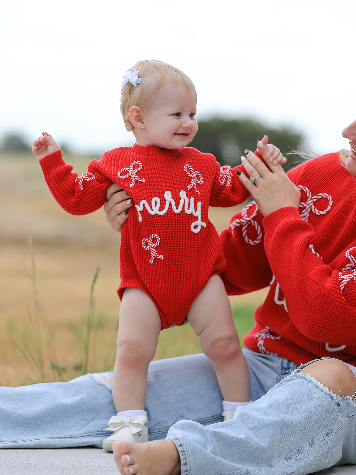 Rylee Faith Designs - Christmas Candy Cane Merry Knit Baby Romper - alternate view 2