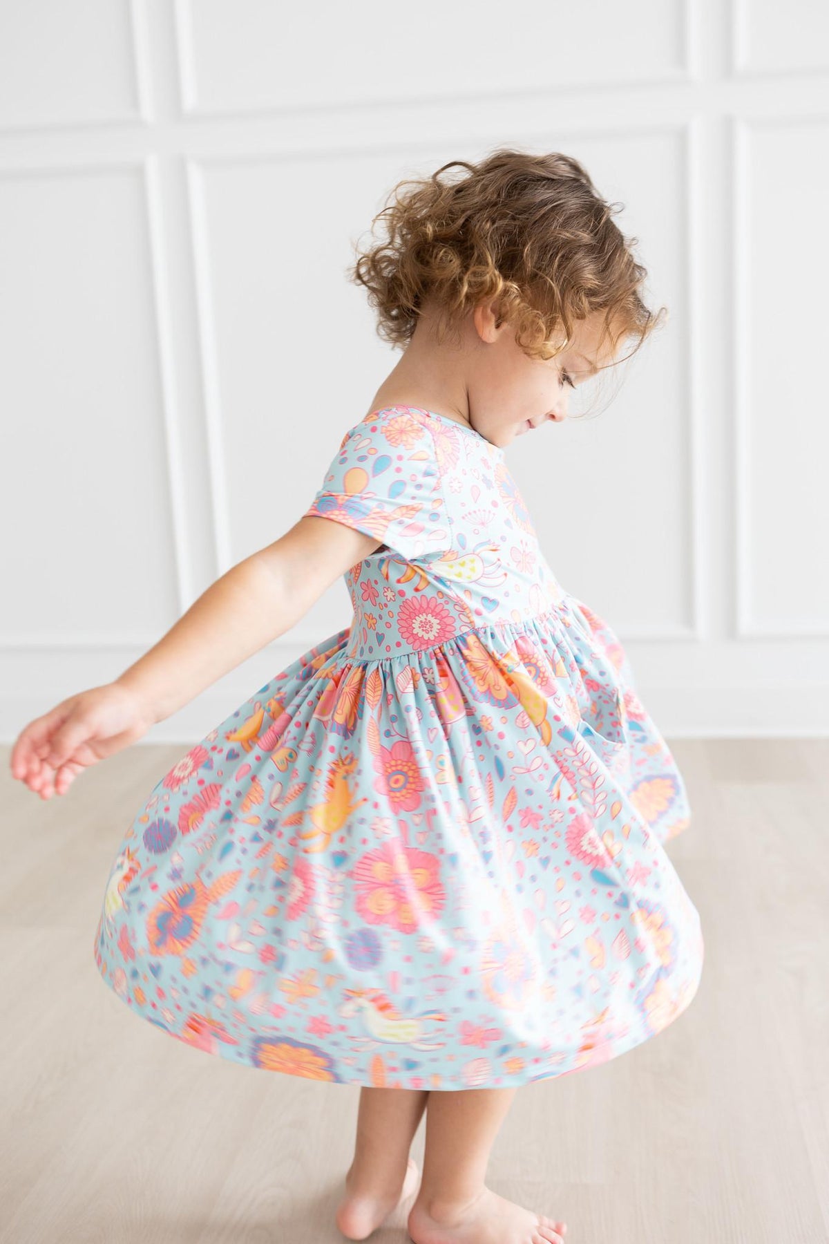 Blue Retro Unicorns S/S Pocket Twirl Dress - Image 10