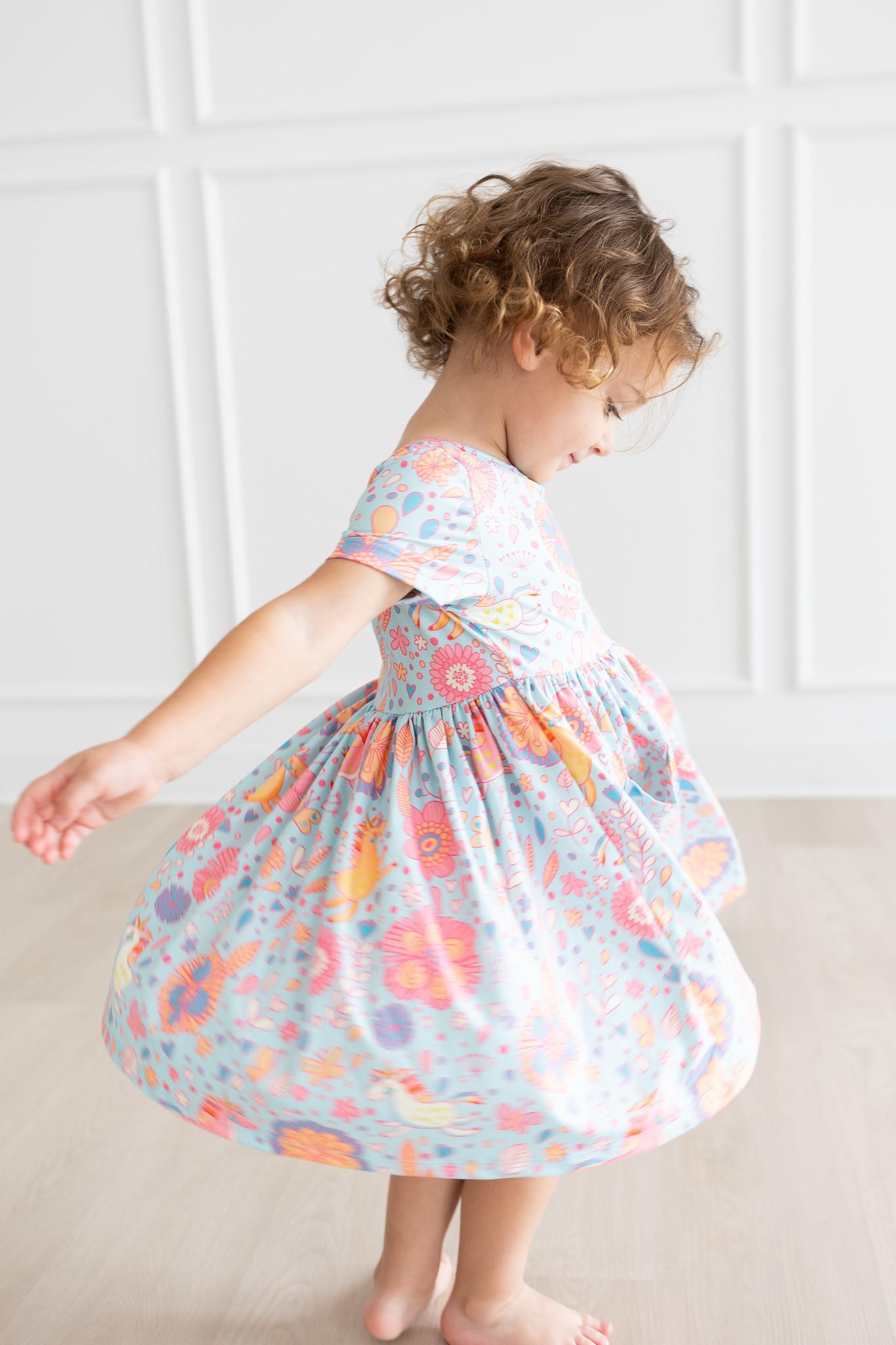 Blue Retro Unicorns S/S Pocket Twirl Dress - Image 10