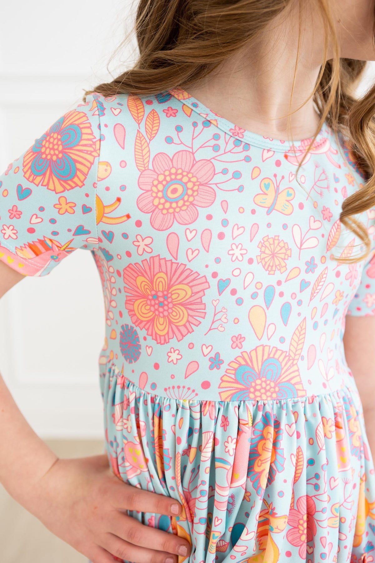 Blue Retro Unicorns S/S Pocket Twirl Dress - Image 2