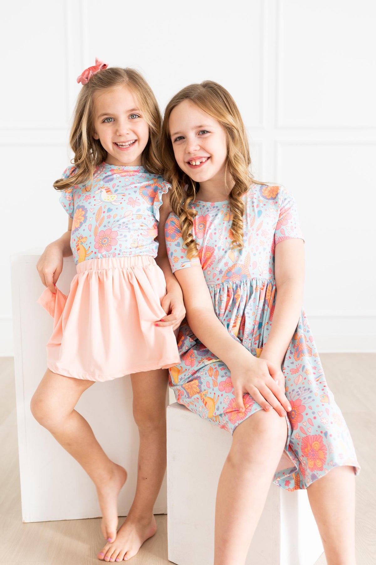 Blue Retro Unicorns S/S Pocket Twirl Dress - Image 3