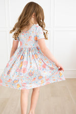 Blue Retro Unicorns S/S Pocket Twirl Dress - Image 6