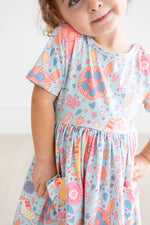 Blue Retro Unicorns S/S Pocket Twirl Dress - Image 7