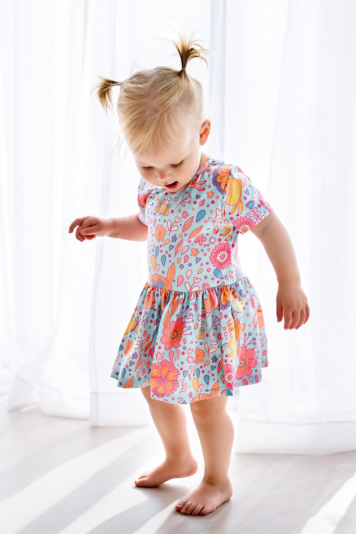 Blue Retro Unicorns S/S Twirl Bodysuit - Image 2