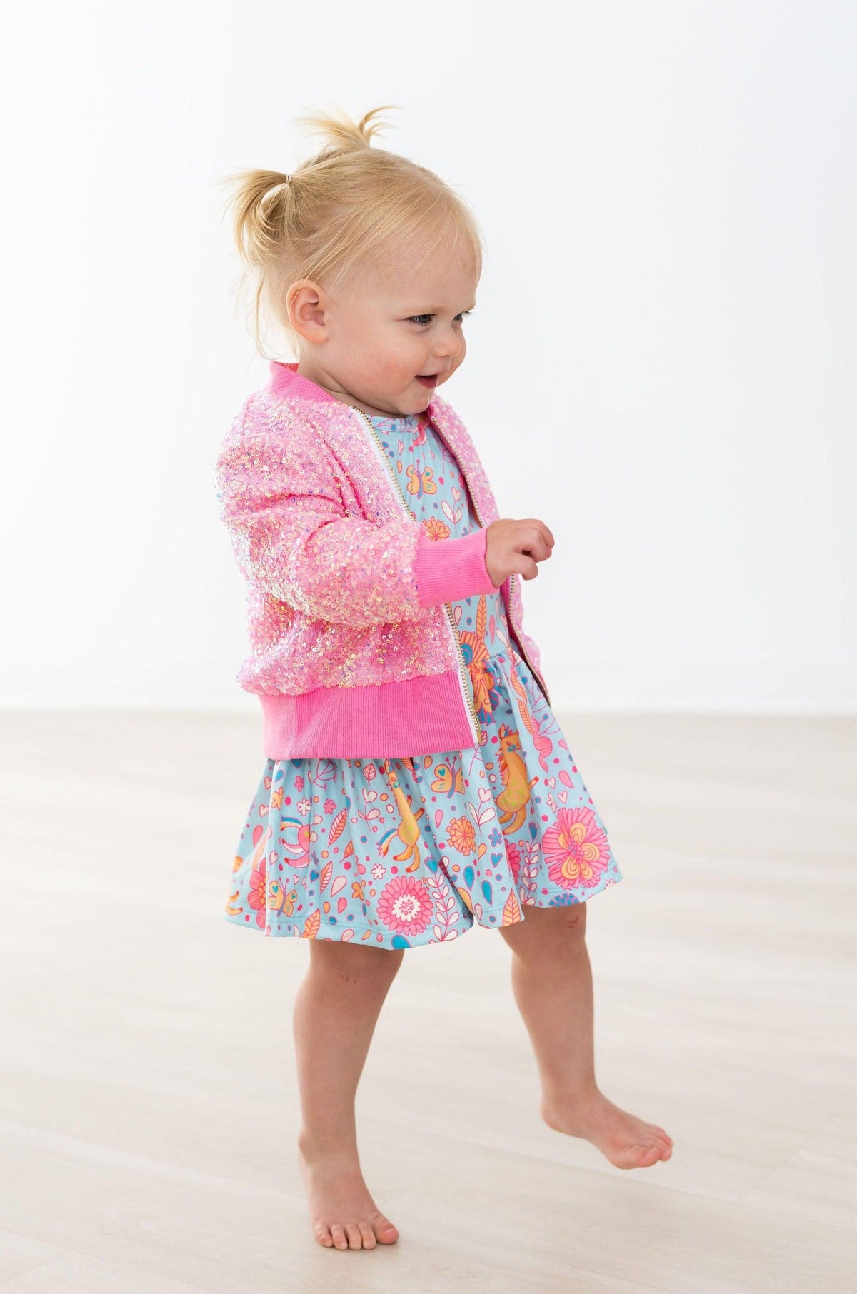 Blue Retro Unicorns S/S Twirl Bodysuit - Image 3