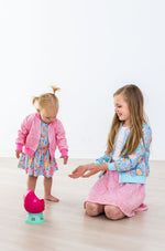 Blue Retro Unicorns Satin Jacket - Image 3