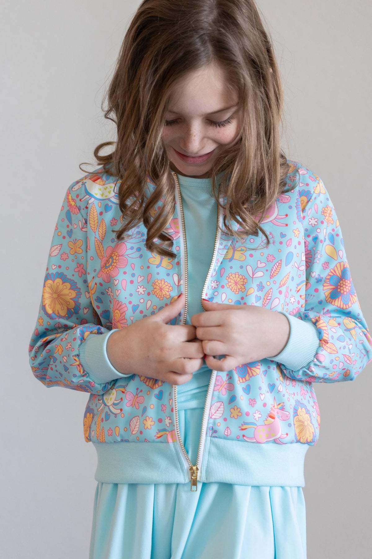 Blue Retro Unicorns Satin Jacket - Image 4