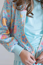 Blue Retro Unicorns Satin Jacket - Image 6