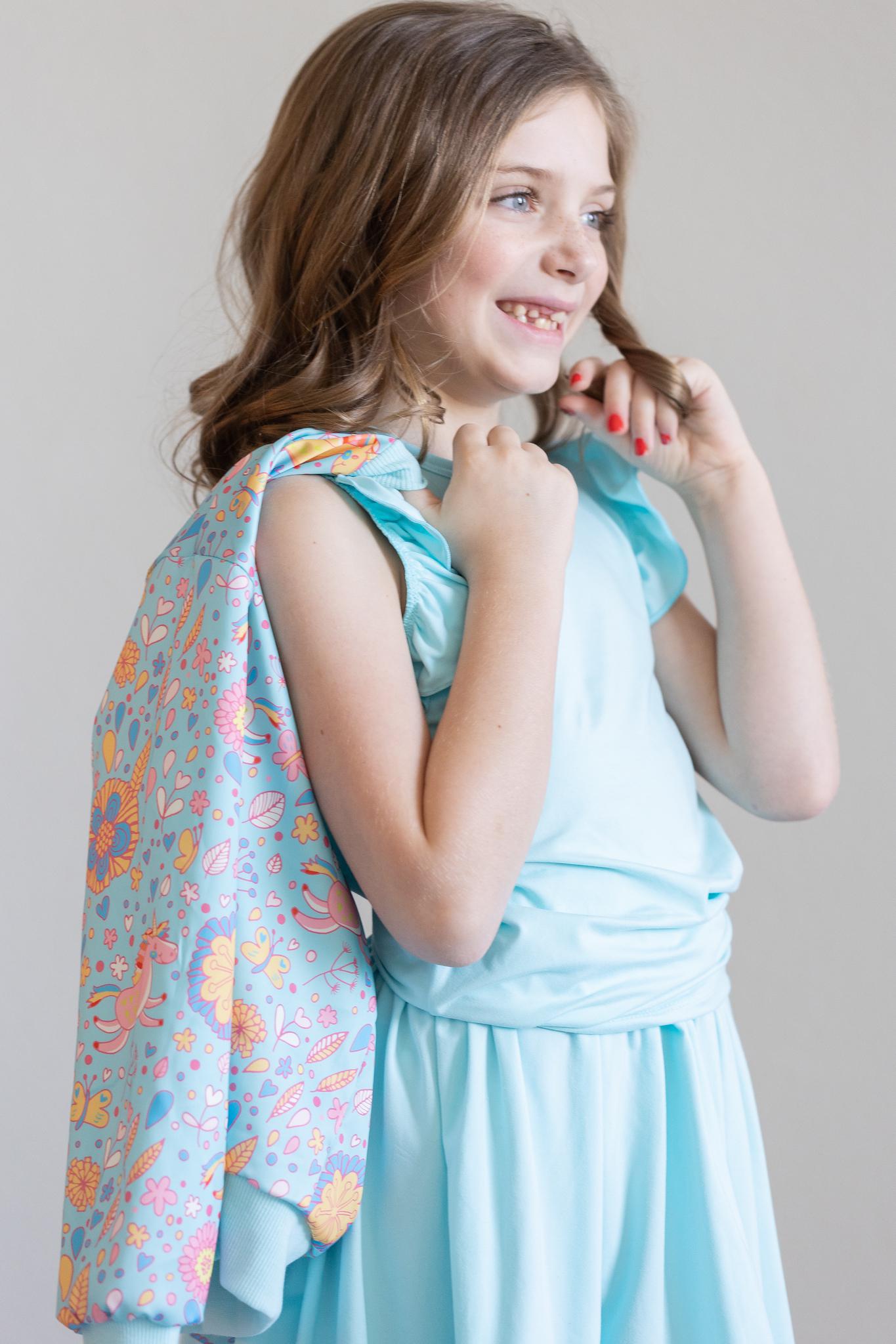 Blue Retro Unicorns Satin Jacket - Image 7
