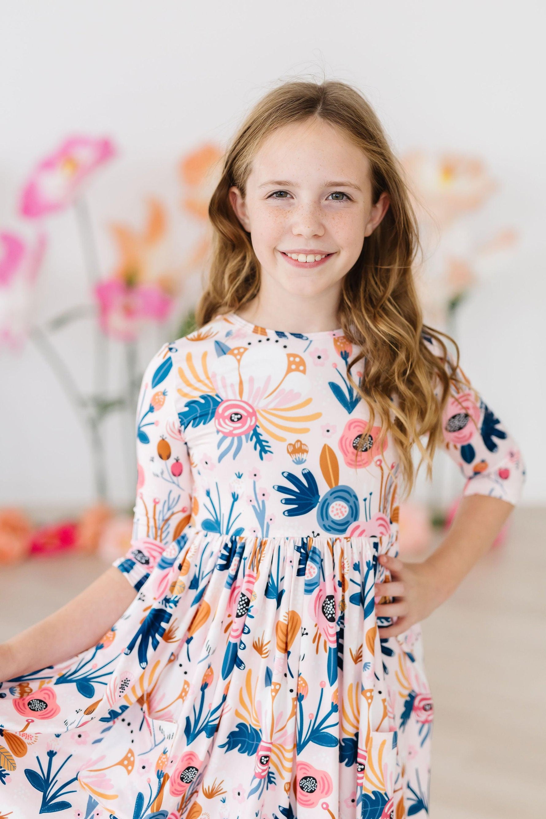 Blush Peony 3/4 Sleeve Pocket Twirl Dress - Image 4