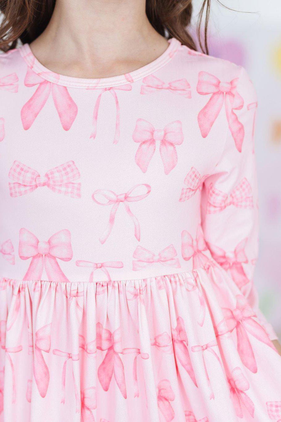 Blushing Bows 3/4 Sleeve Pocket Twirl Dress - Image 4