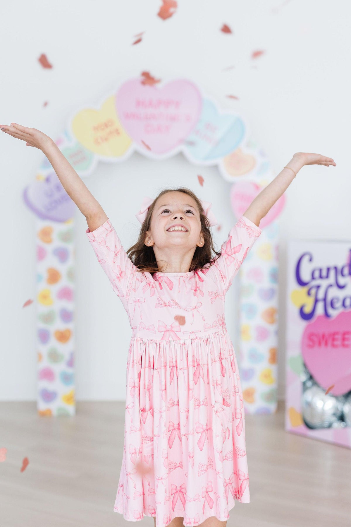 Blushing Bows 3/4 Sleeve Pocket Twirl Dress - Image 5