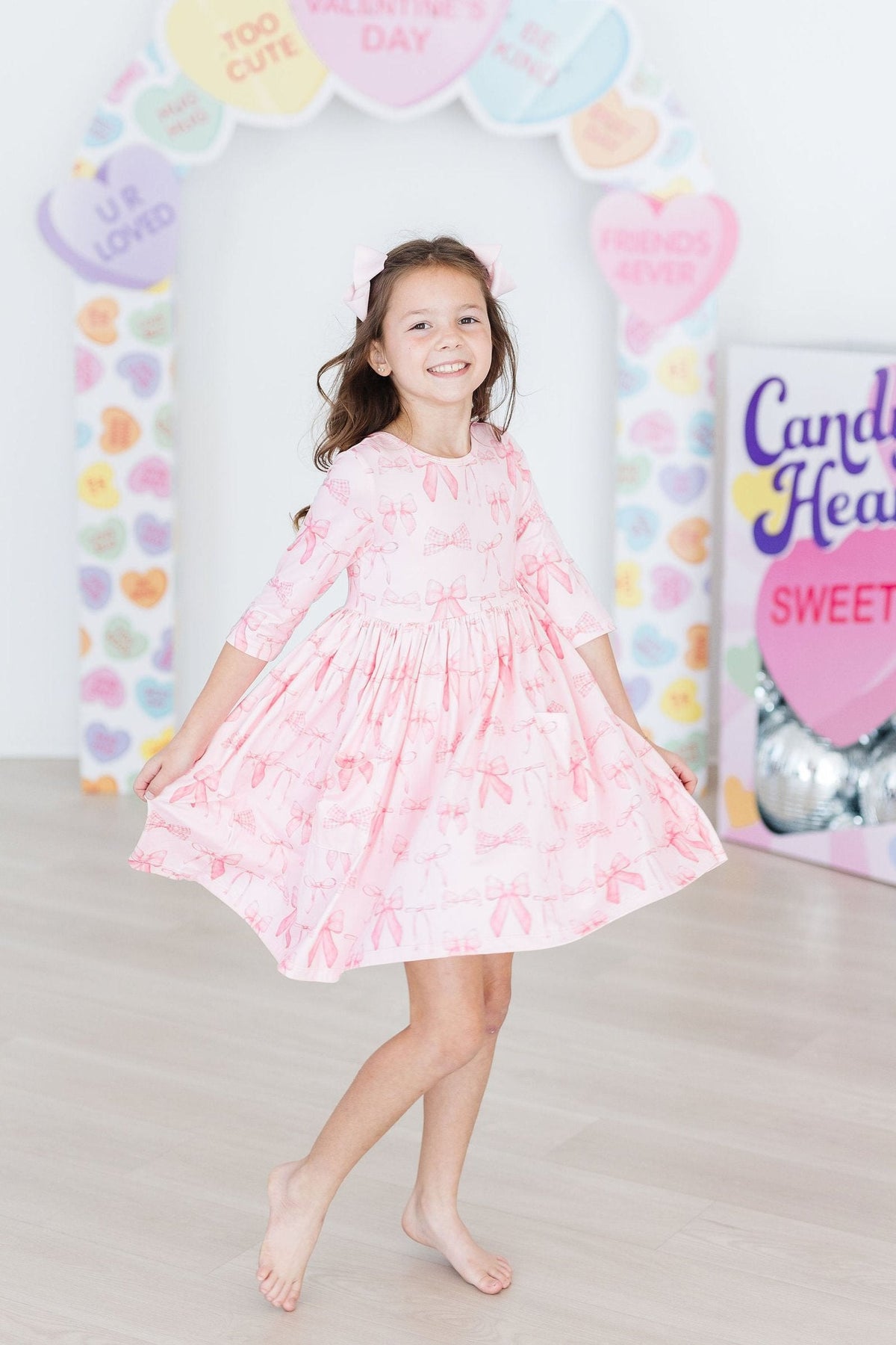 Blushing Bows 3/4 Sleeve Pocket Twirl Dress - Image 6