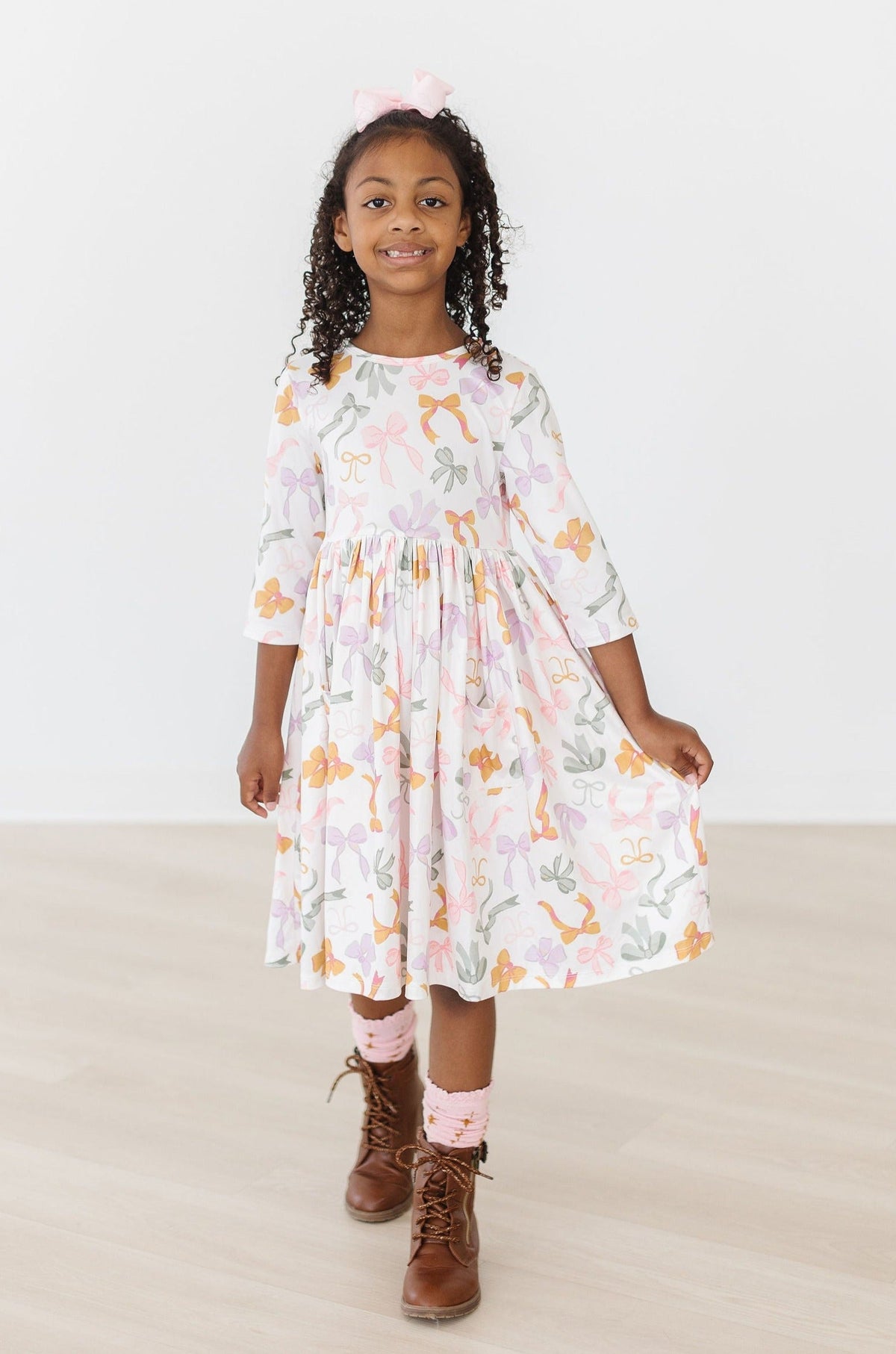 Boho Bows 3/4 Sleeve Pocket Twirl Dress - Image 8
