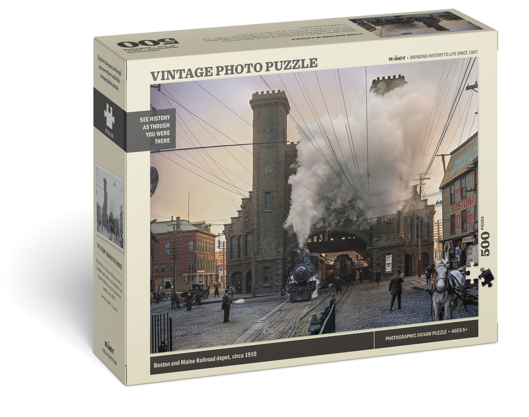 Vintage Photo Puzzle: Boston and Maine Railroad Depot, 1910: 500 Pieces