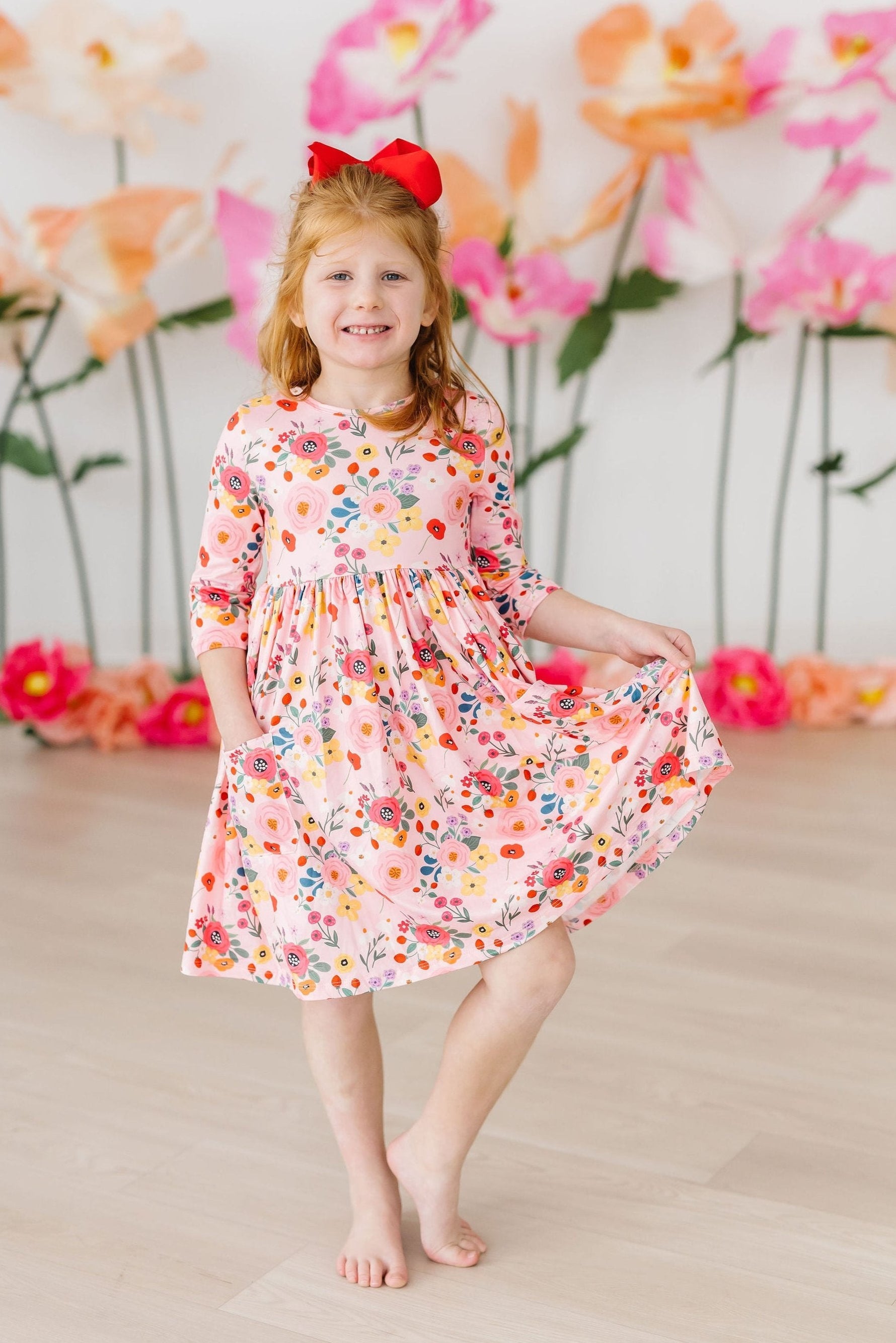 Bouquet Beauty 3/4 Sleeve Pocket Twirl Dress - Image 4