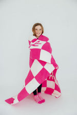 Bright Pink Checker Bow Cozy Blanket - Image 2