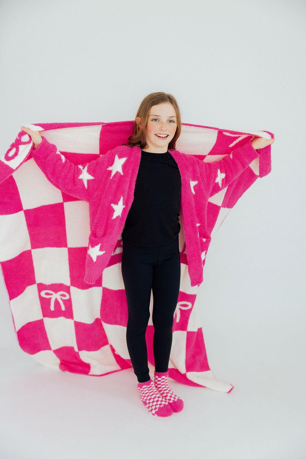Bright Pink Checker Cozy Socks - Image 2