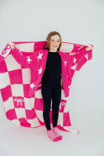 Bright Pink Checker Cozy Socks - Image 2