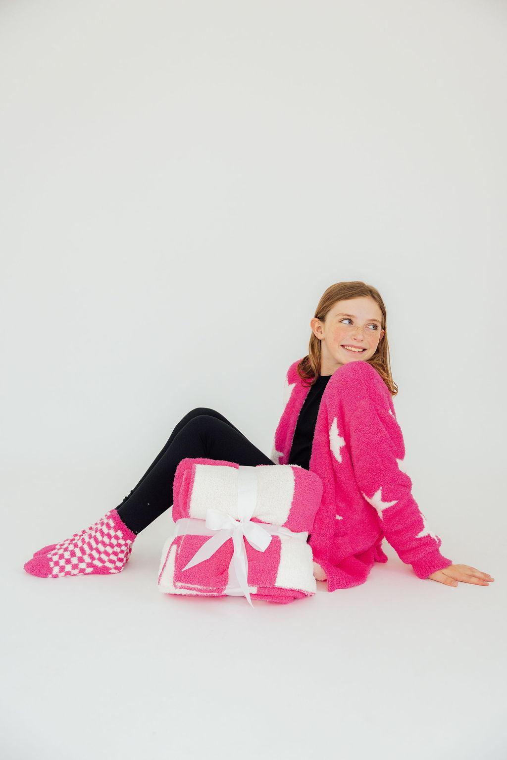 Bright Pink Checker Cozy Socks - Image 3