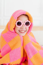 Bright Pink/Orange Checker Cozy Blanket - Image 3