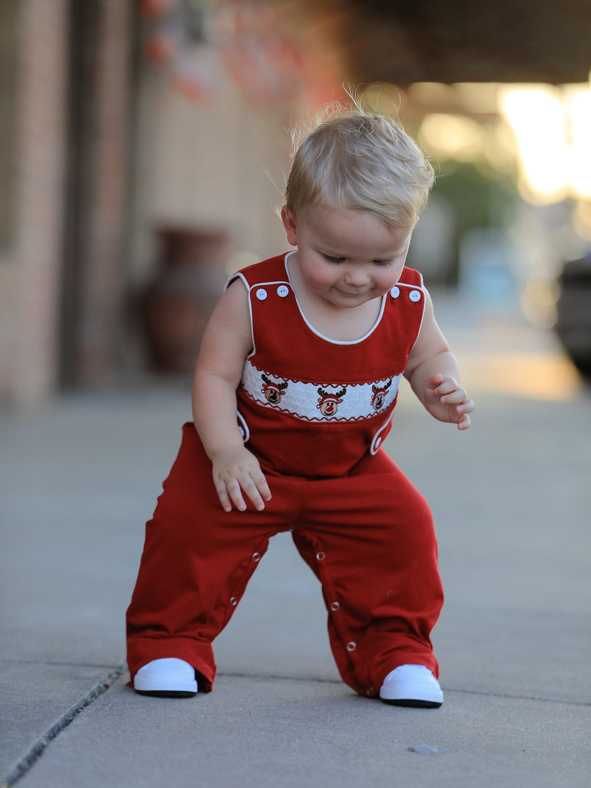 Rylee Faith Designs - Baby Boys Christmas Reindeer Smocked Red Jonjon - alternate view 3
