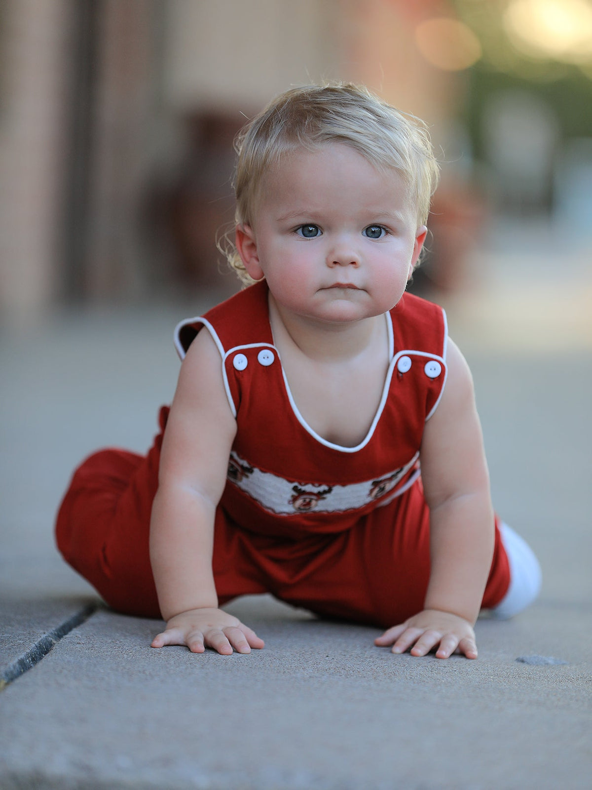 Rylee Faith Designs - Baby Boys Christmas Reindeer Smocked Red Jonjon - alternate view 4