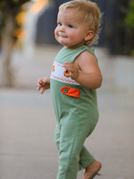 Rylee Faith Designs - Fall Thanksgiving Chicken Smock Embroidered Green Boys Romper - alternate view 4