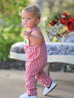 Rylee Faith Designs - Christmas Smocking Embroidered Christmas Tree Plaid Plaid Baby Boy Romper - alternate view 4