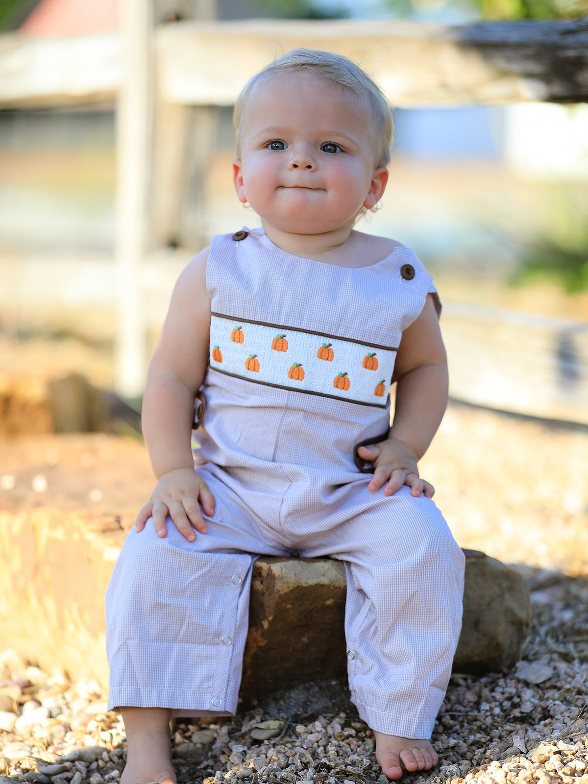 Rylee Faith Designs - Fall Halloween & Thanksgiving Pumpkin Smock Embroidered Boys Romper - alternate view 5