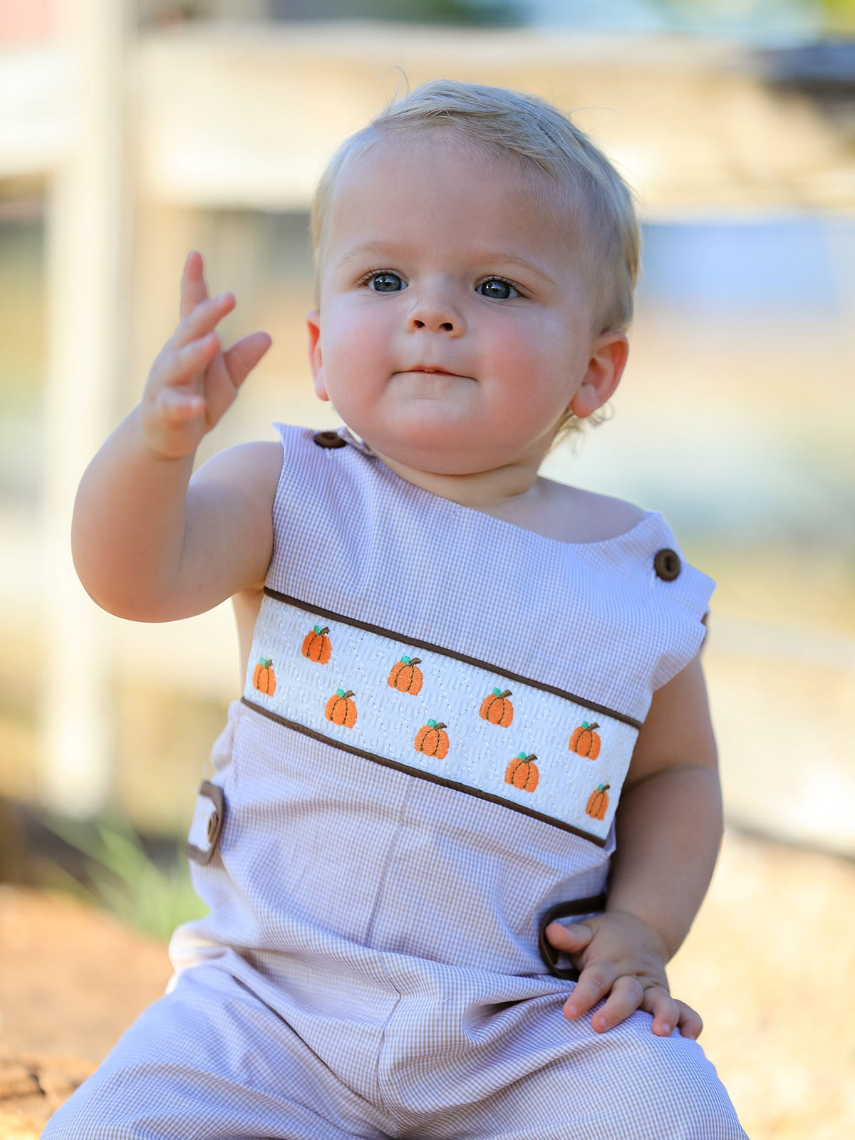Rylee Faith Designs - Fall Halloween & Thanksgiving Pumpkin Smock Embroidered Boys Romper - alternate view 4