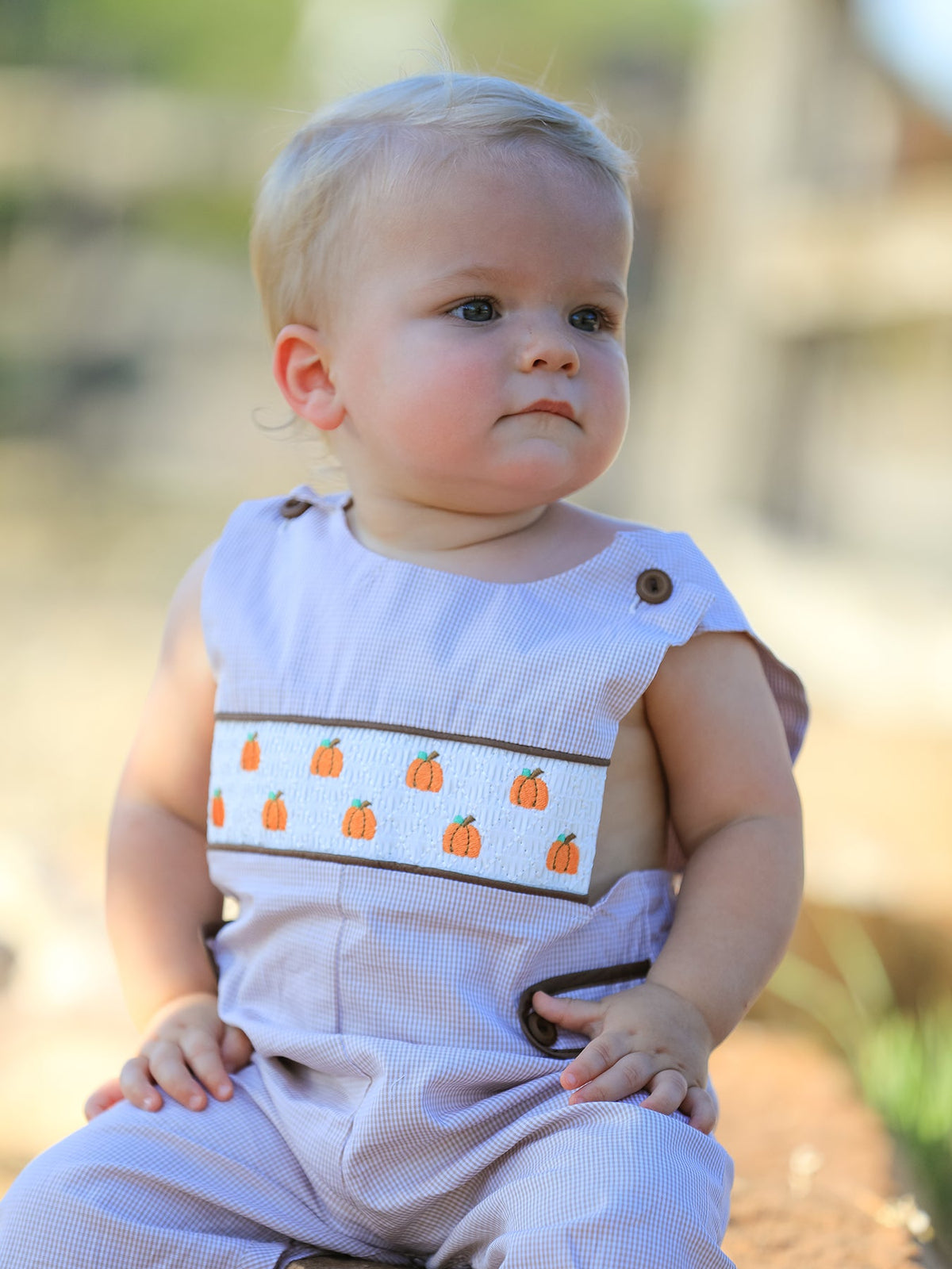Rylee Faith Designs - Fall Halloween & Thanksgiving Pumpkin Smock Embroidered Boys Romper - alternate view 3