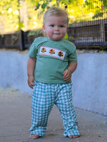 Rylee Faith Designs - Fall Thanksgiving Turkey Smock Embroidered Green Plaid Boys 'Set - alternate view 5