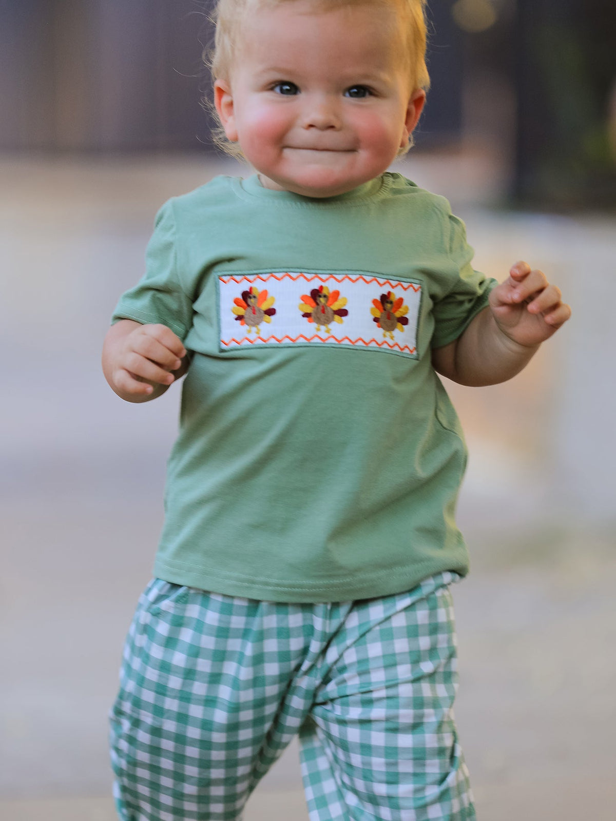 Rylee Faith Designs - Fall Thanksgiving Turkey Smock Embroidered Green Plaid Boys 'Set - alternate view 7