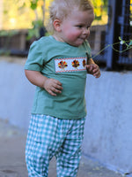 Rylee Faith Designs - Fall Thanksgiving Turkey Smock Embroidered Green Plaid Boys 'Set - alternate view 8