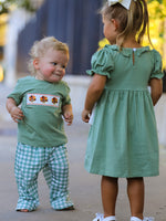 Rylee Faith Designs - Fall Thanksgiving Chicken Smock Embroidered Green Baby Girl Dress - alternate view 2