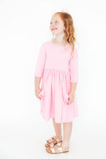 Bubblegum Pink 3/4 Sleeve Pocket Twirl Dress - Image 3