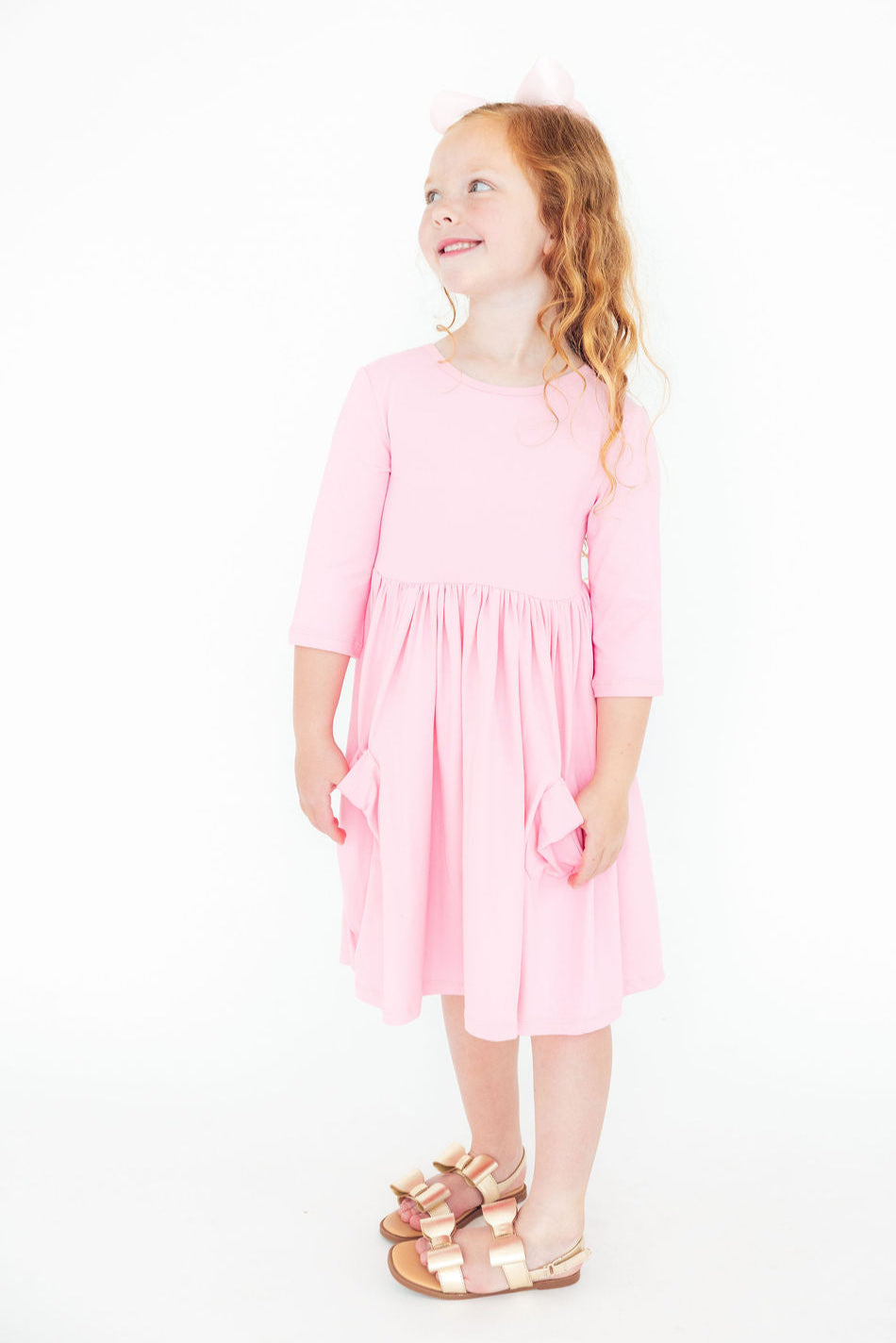 Bubblegum Pink 3/4 Sleeve Pocket Twirl Dress - Image 3
