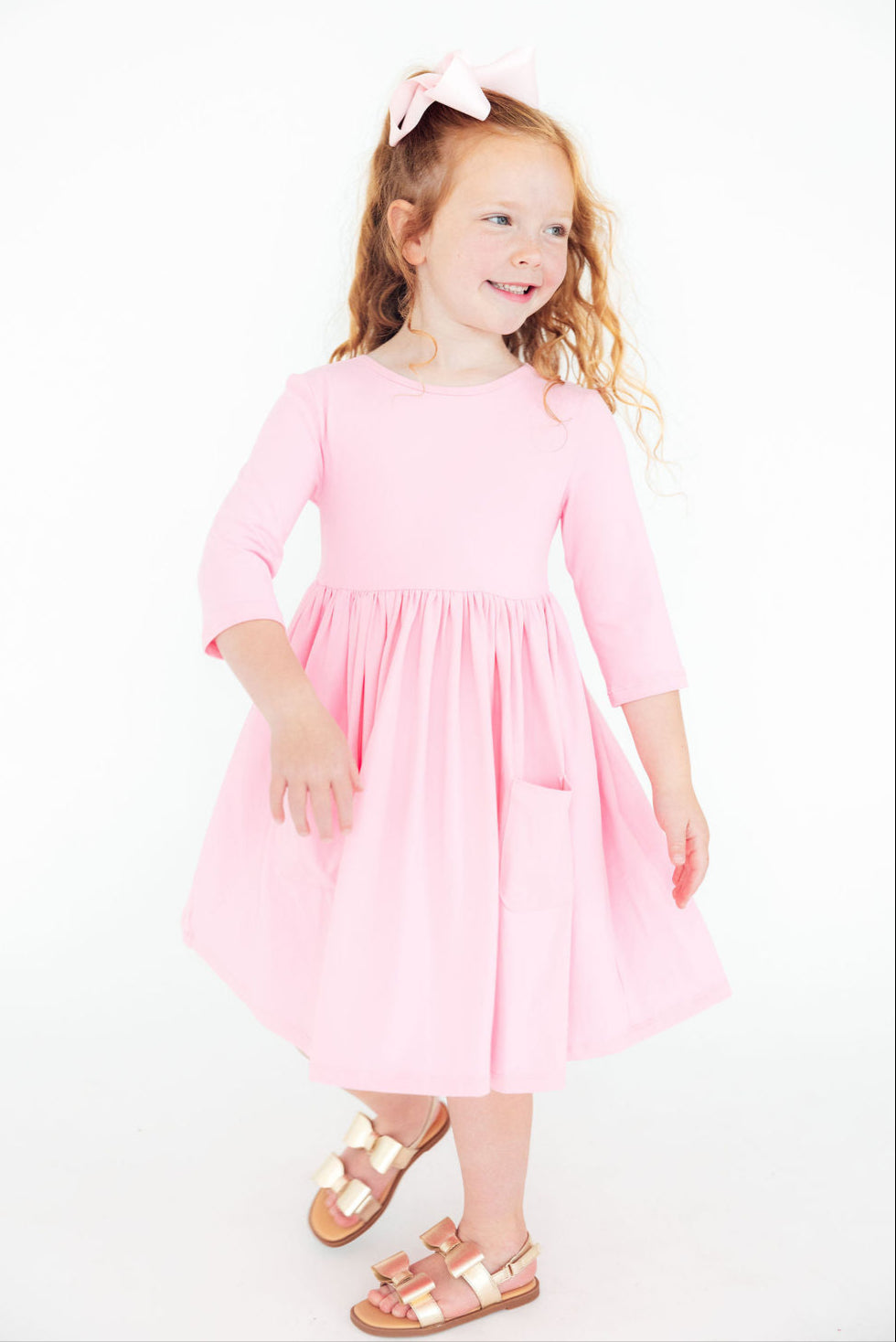 Bubblegum Pink 3/4 Sleeve Pocket Twirl Dress - Image 4