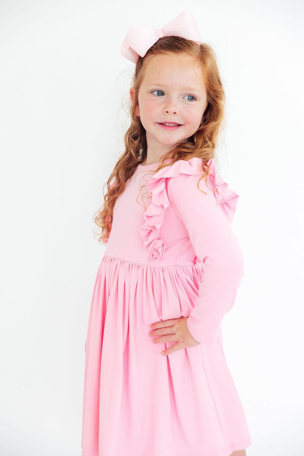 Bubblegum Pink L/S Ruffle Twirl Dress - Image 2