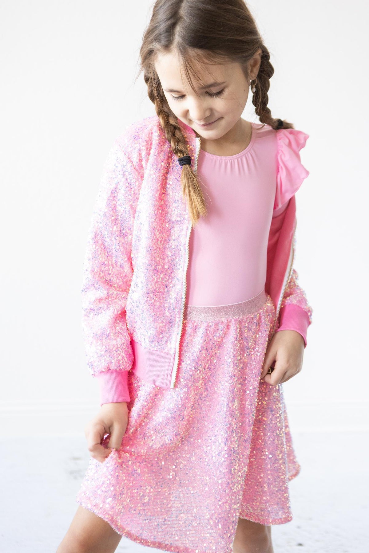 Bubblegum Pink Sequin Twirl Skort - Image 3