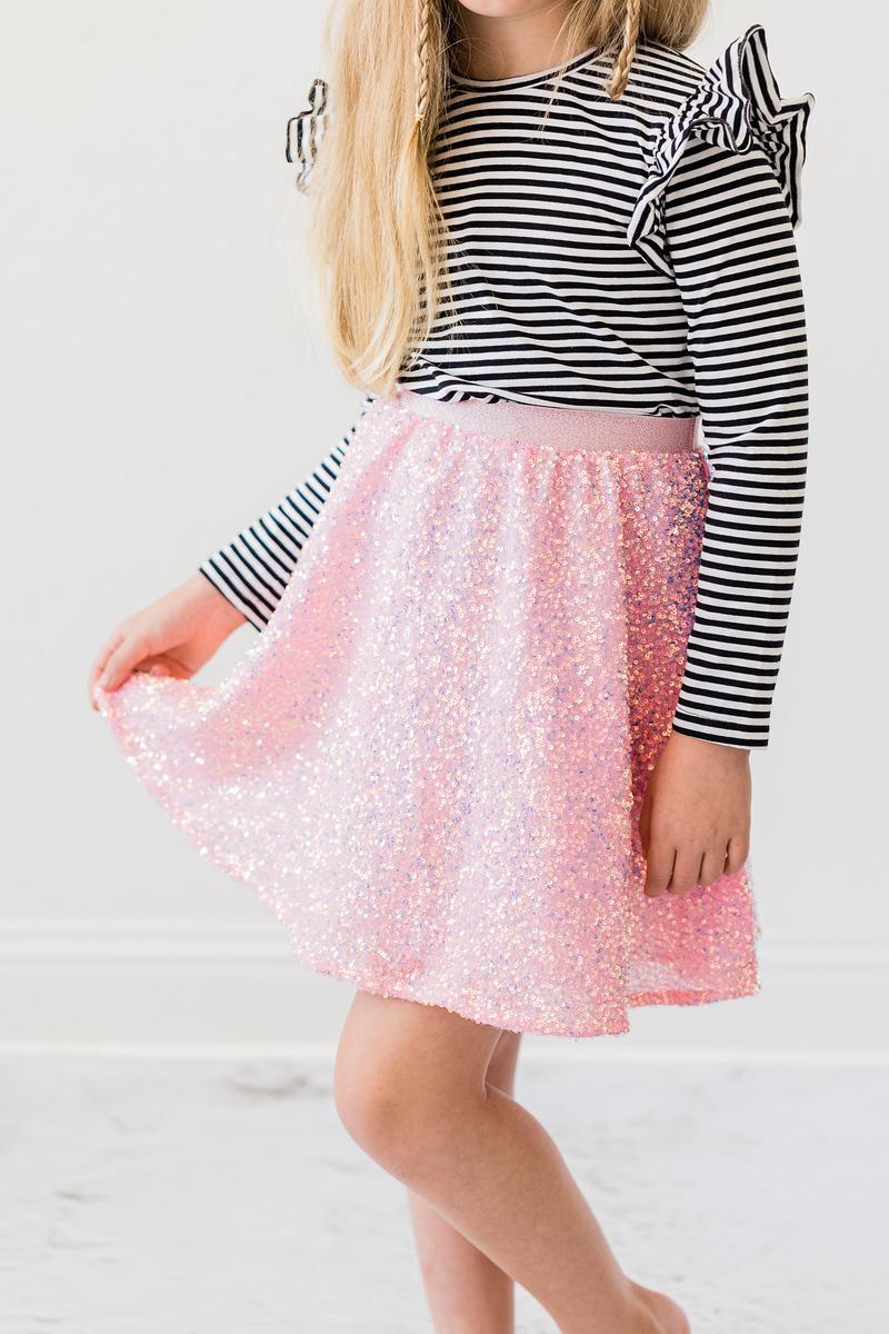 Bubblegum Pink Sequin Twirl Skort - Image 4
